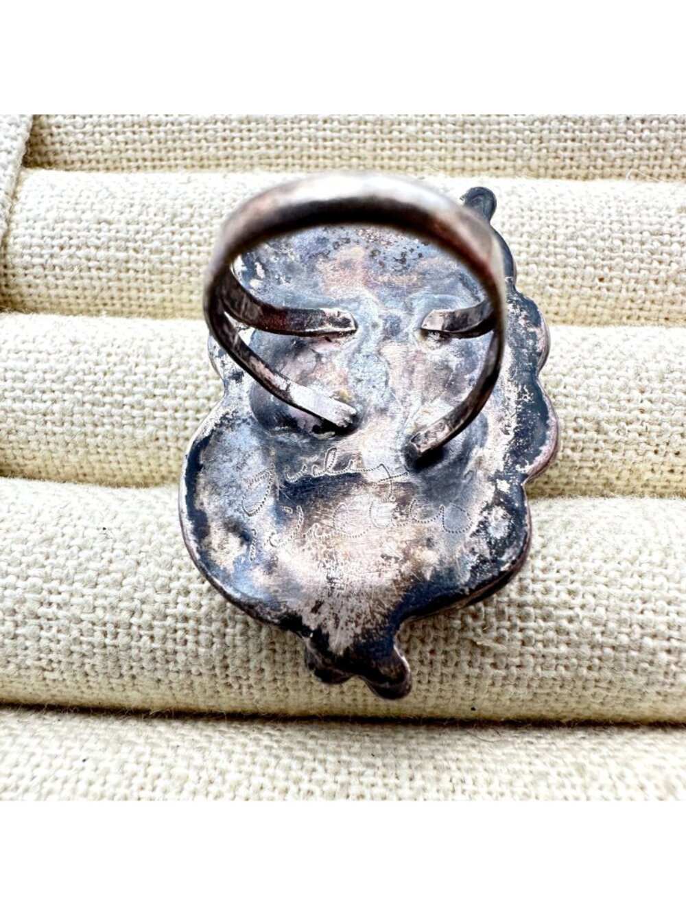 Native American Judy Wallace Blue Green Turquoise Sterling Silver Ring Size 7 - Picture 4 of 6